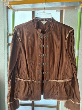 Matty M Brown Braided-Trim Button Front Jacket